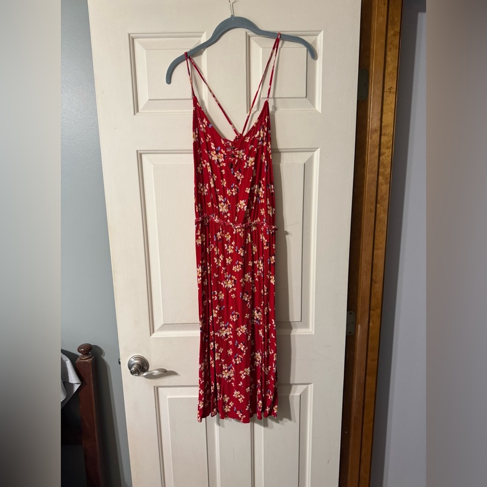 Xhilaration Midi Tank Top Dress | Red Floral | Criss-Cross Back